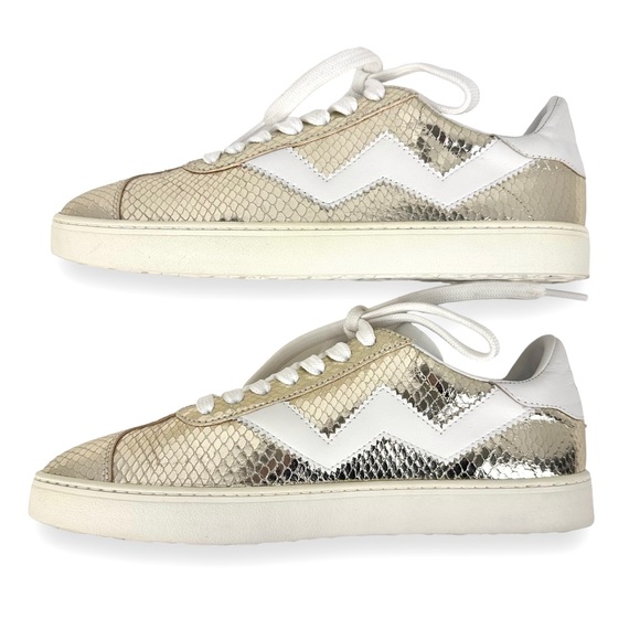 Stuart Weitzman Daryl Metallic Snake Embossed Leather Sneaker Gold Size 7.5B - Picture 7 of 14